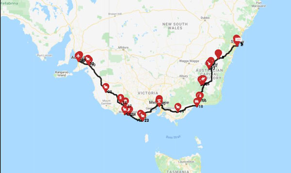 טיול קראוונים באוסטרליה - מסלול